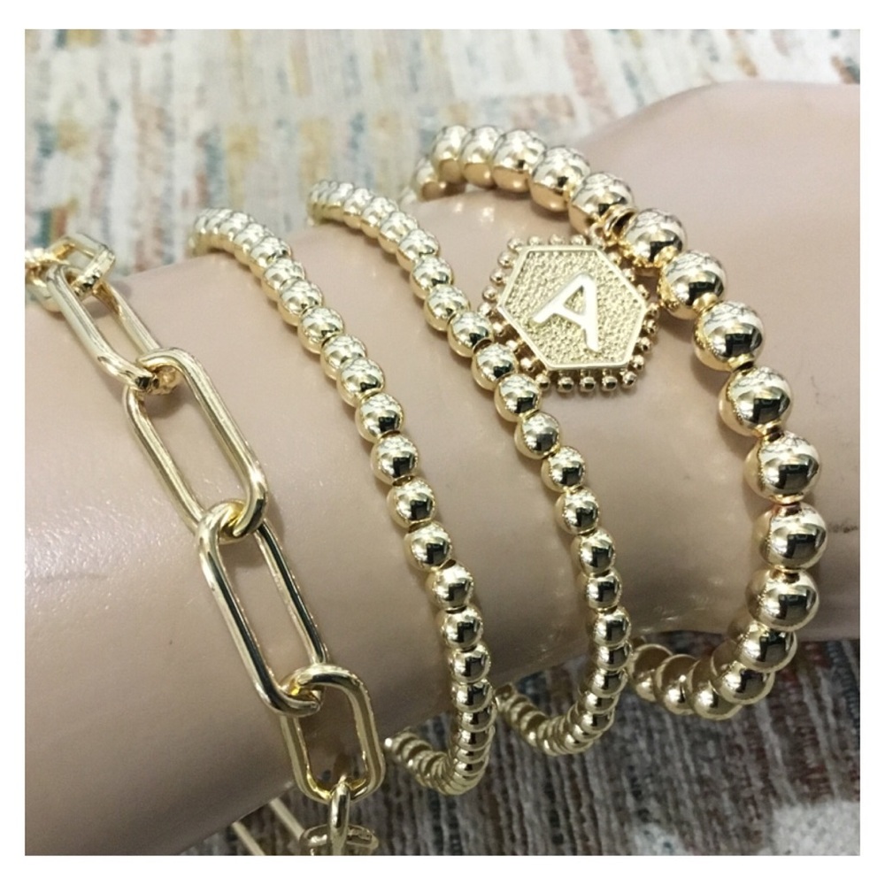 New! 4pc Quality Gold Bracelet Set